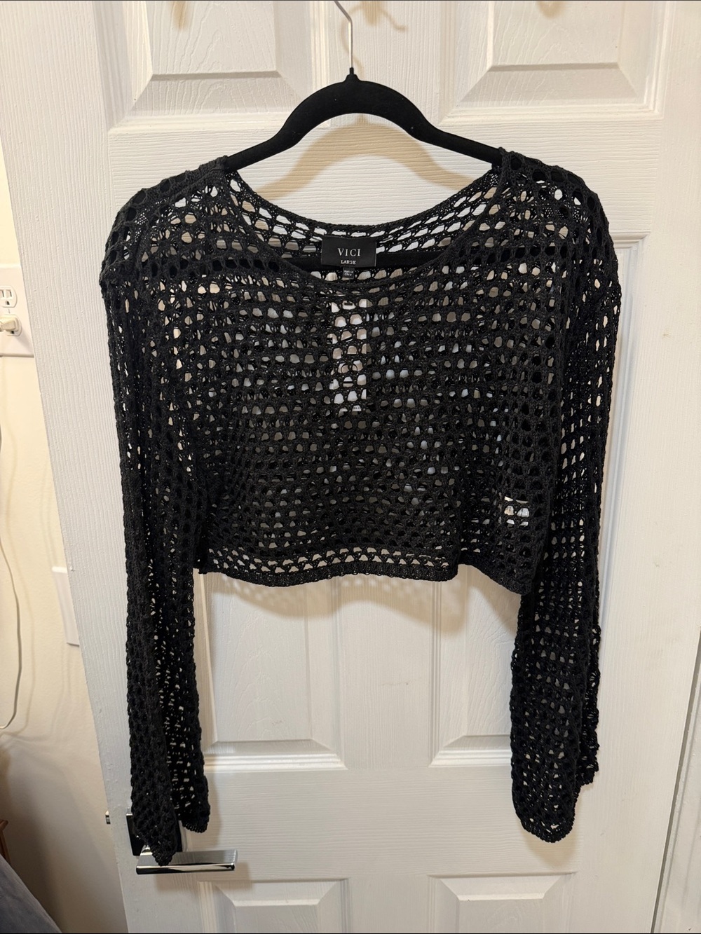 VICI Black Open-Knit Cropped Sweater